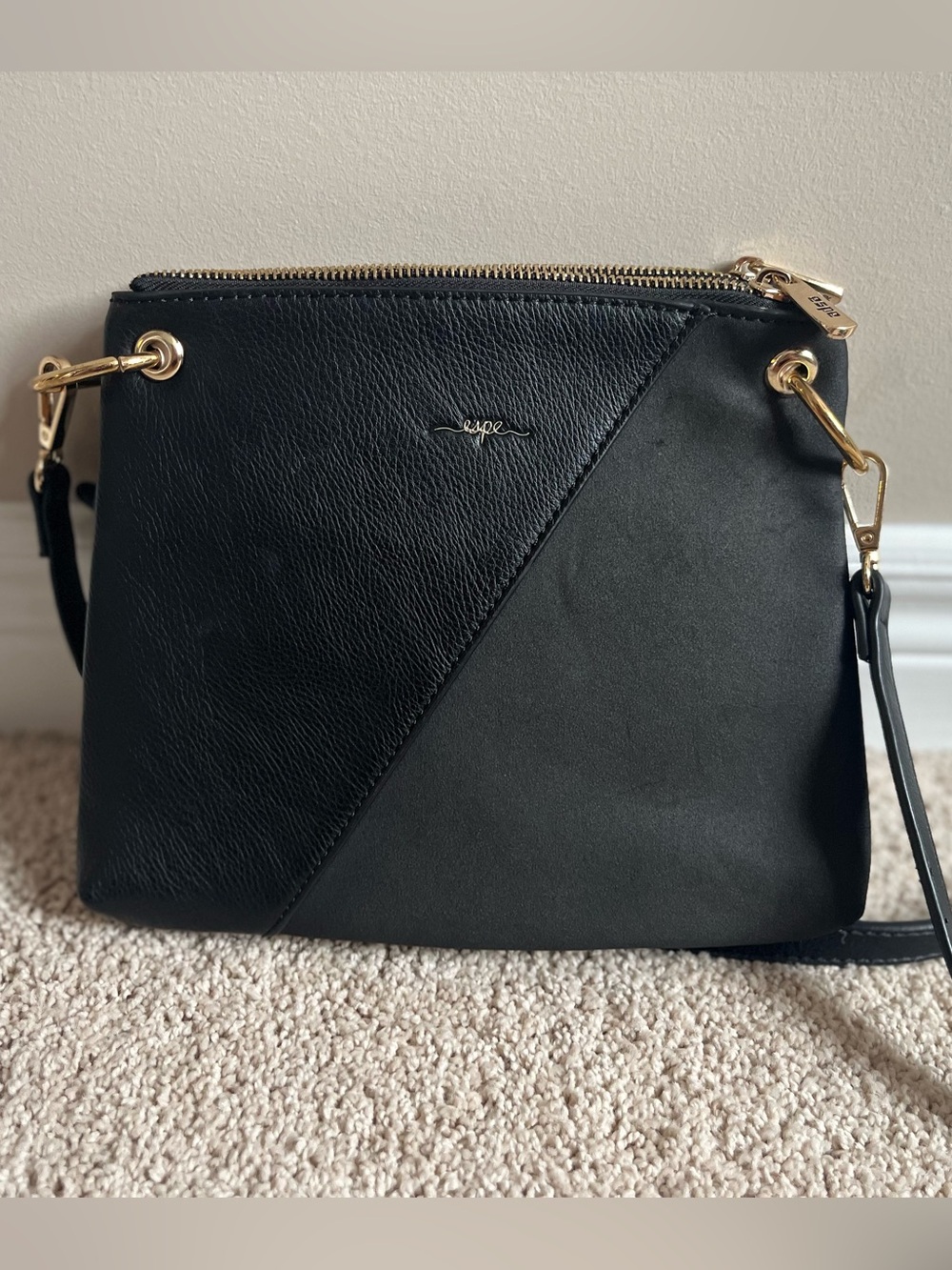 Canadian Brand Espe Black Crossbody Bag with Gold Hardware